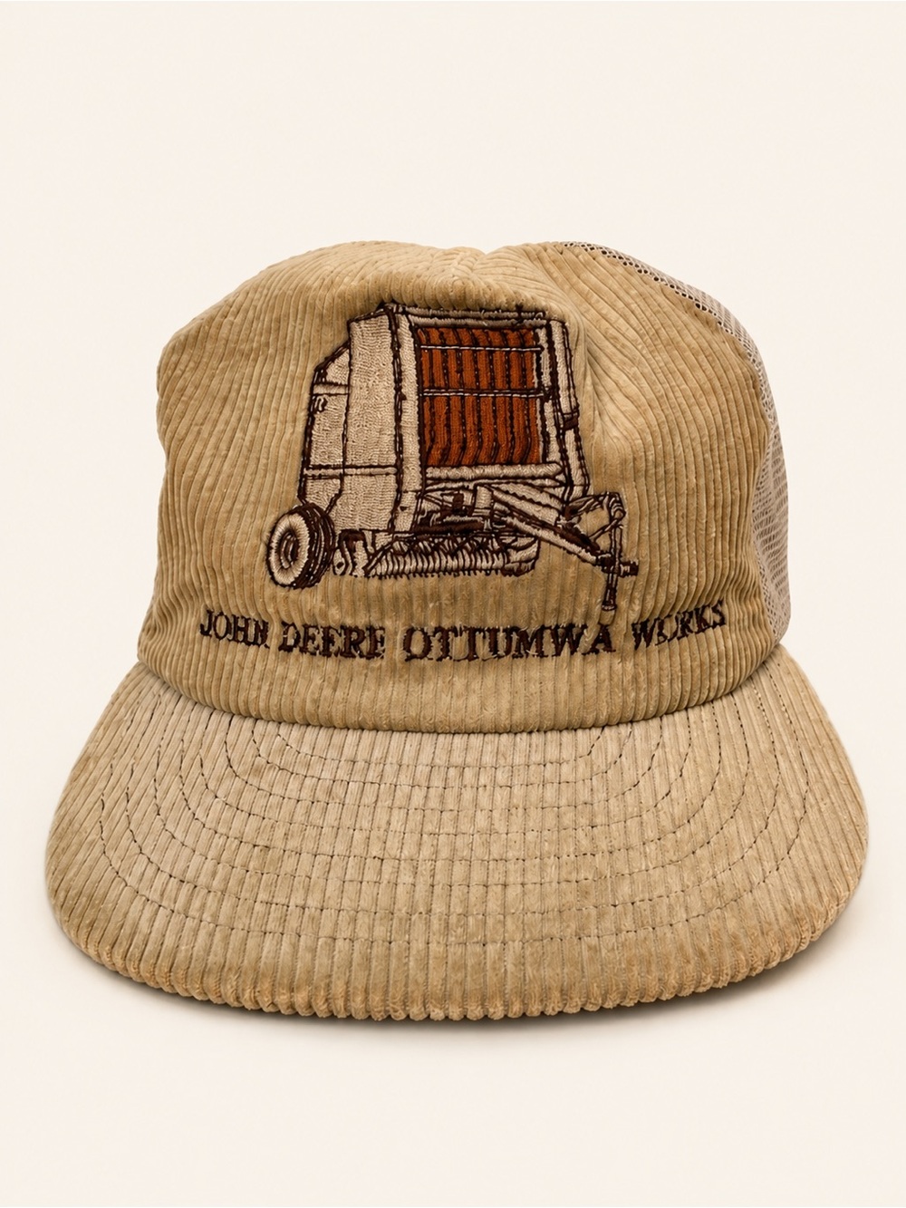 Vintage John Deere Ottumwa Works Corduroy Mesh Trucker Hat Snapback